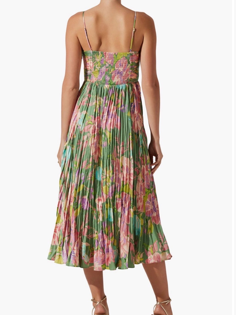 ASTR the Label Blythe Floral Pleated Midi Dress - Green Pink NWT - Picture 2 of 5